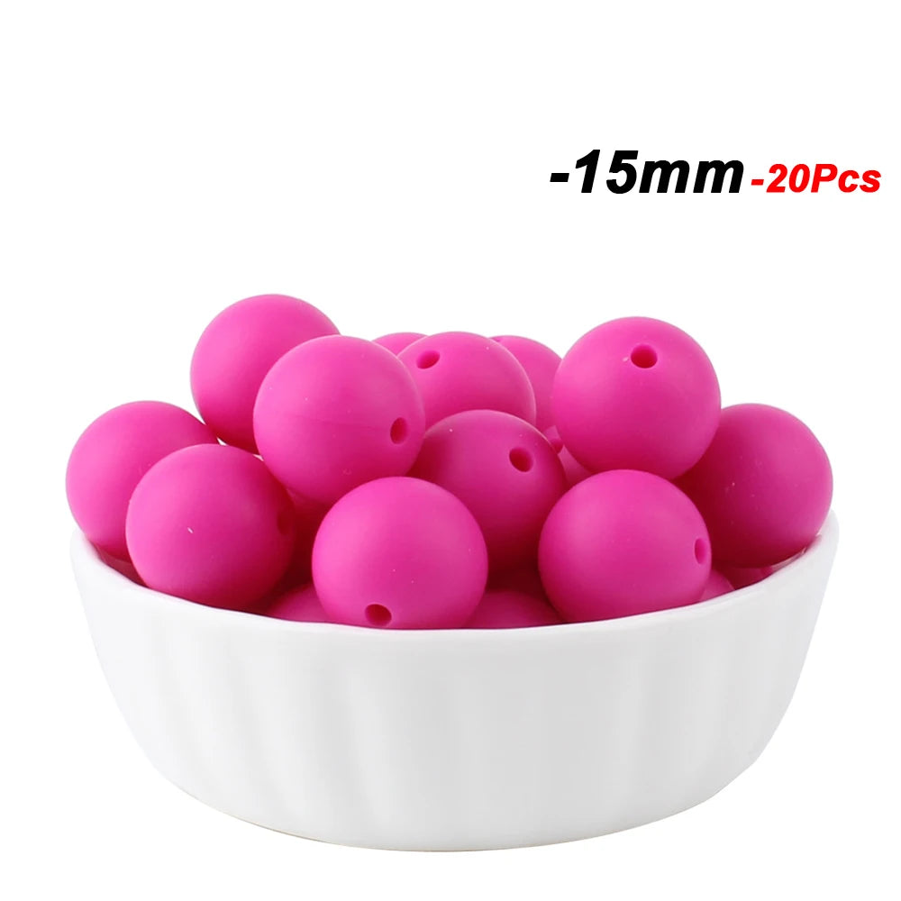 20pcs 15mm Baby Round Silicone Beads Food Grade DIY Teethers Toys Nipple Holder Pacifier Chain BPA Free Silicone Teething Beads