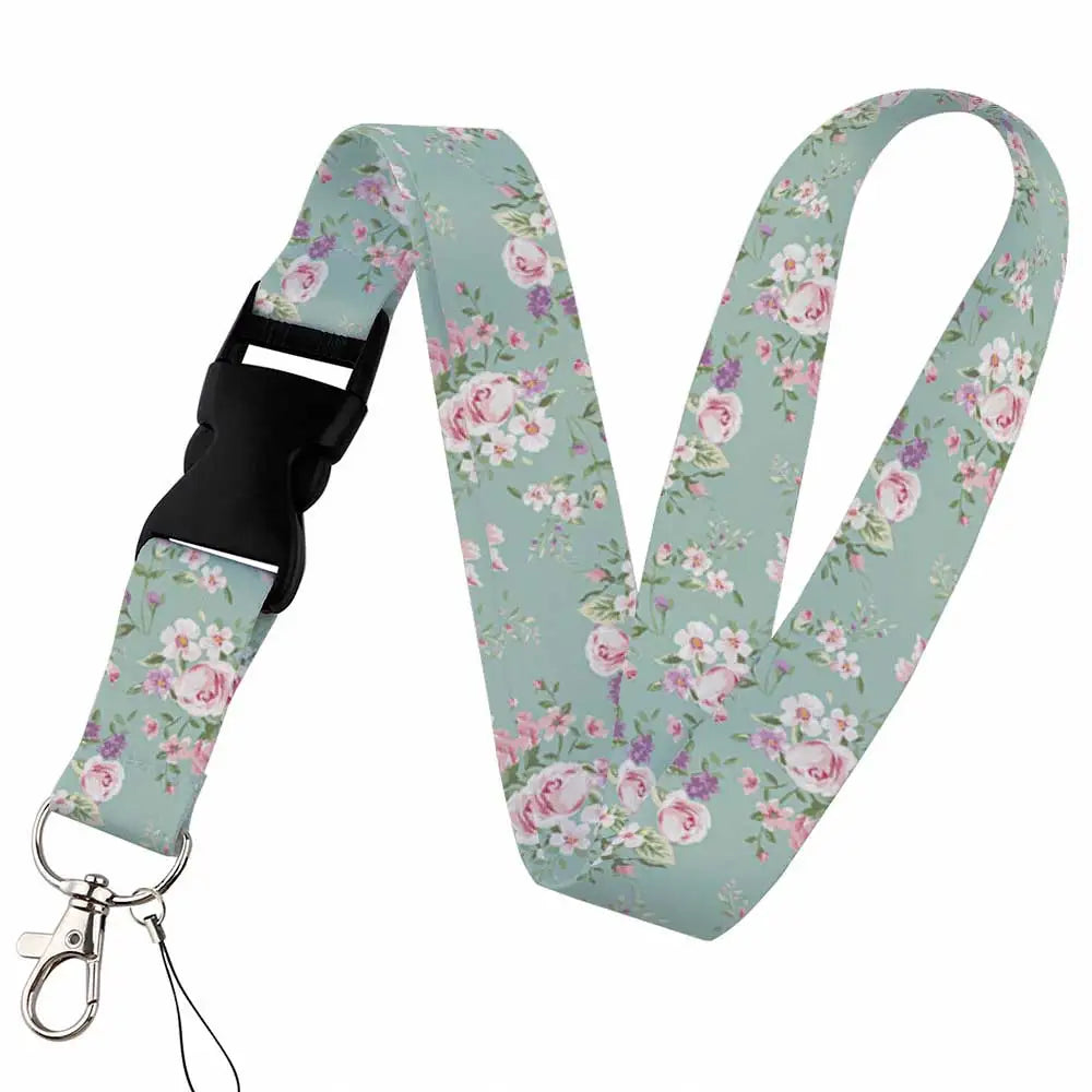 Tejesa Beautiful flower Lanyard Keys Chain Badge Holder ID Credit Card Pass Hang Rope Lariat Mobile Phone Charm Accessories Gifts
