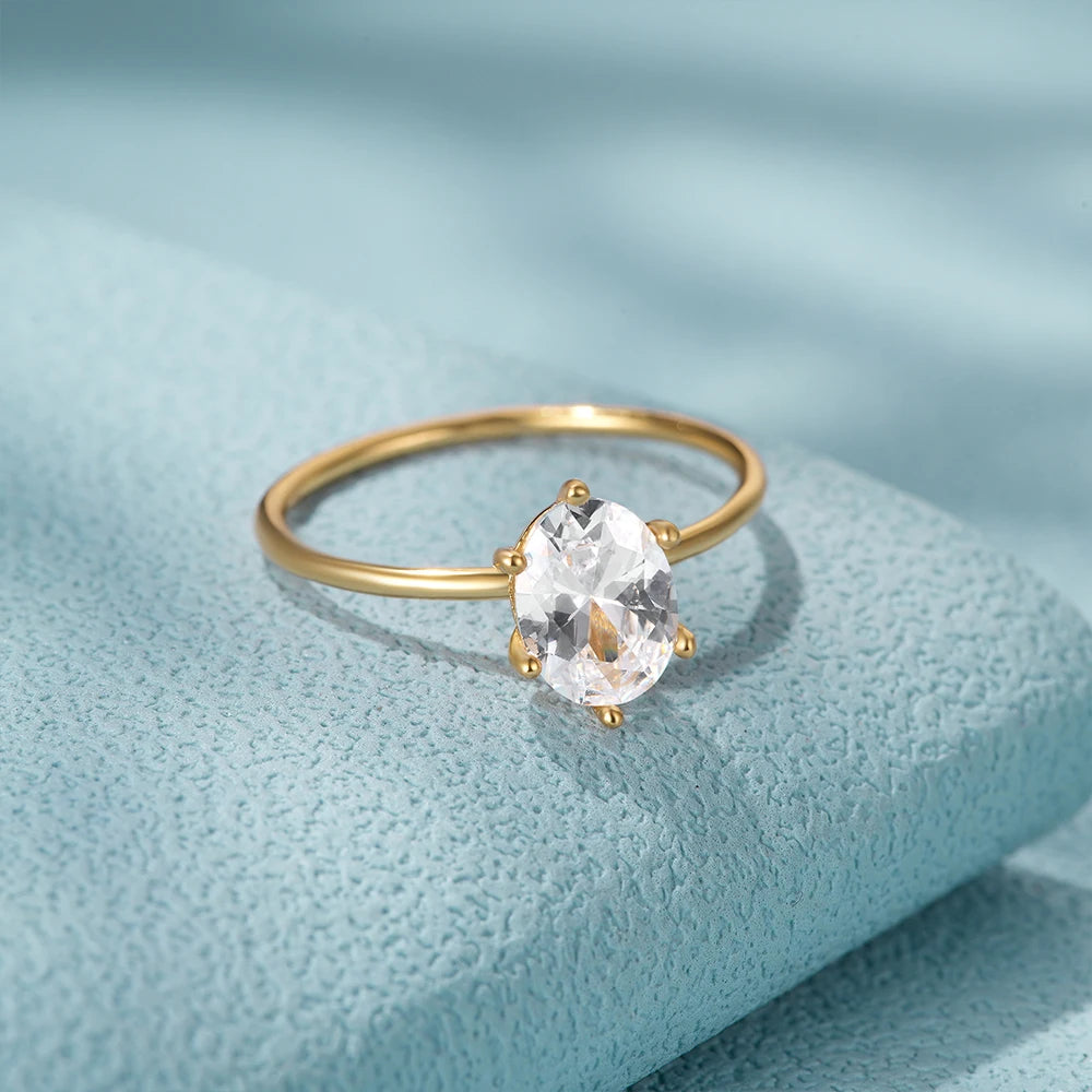 ROXI Elegant Geometry Egg Shape Crystal Gold Rings for Women Rings Jewelry 925 Sterling Silver Finger Rings Hearts Wedding Rings