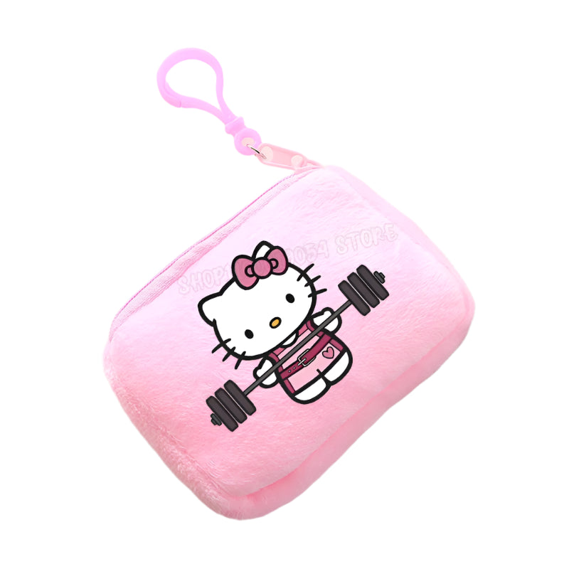 Hemasa  Hello Kitty Mini Plush Coin Purse  / Pink Canvas Square Storage Bag Key Case Handbag Kids Girls Birthday Gifts