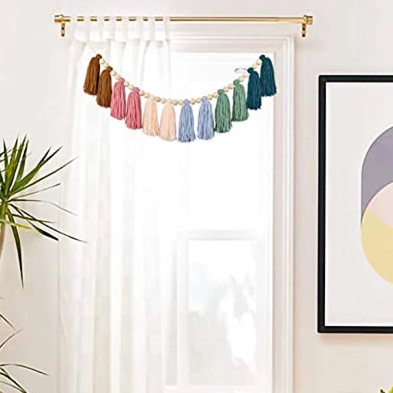 Promotion! Boho Tassel Garland With Wood Bead Earth Toned Rainbow Garland For Classroom Nursery Party Kids Bedroom Room Dorm