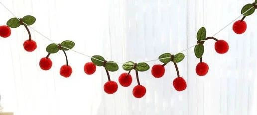 New Cherry Felt Ball Handmade Garland String Wall Hanging Ornament Hair Ball Pendant Kid Room Decoration Baby Shower Party Favor