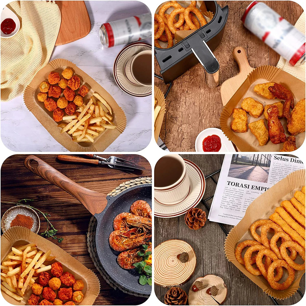 300/100pc Air FryPaper Non-stick Square Parchment Paper Heat-resistant Roasting Pad Oilproof Bake Liner for Ninja Dual Air Fryer