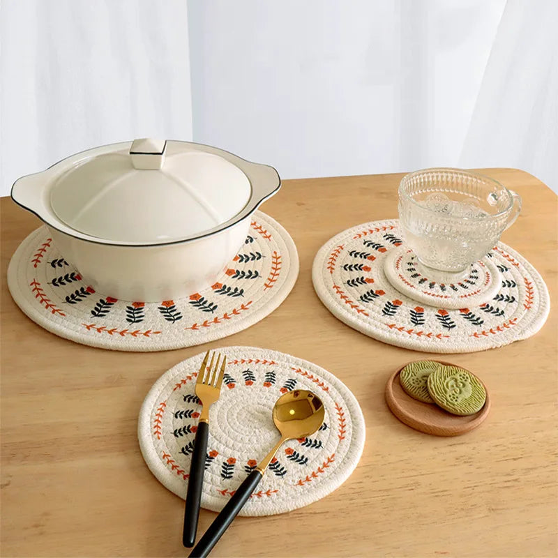 Hemasa Set of 4  Nordic Style Cotton Woven Handmade Placemats(24 Cm)