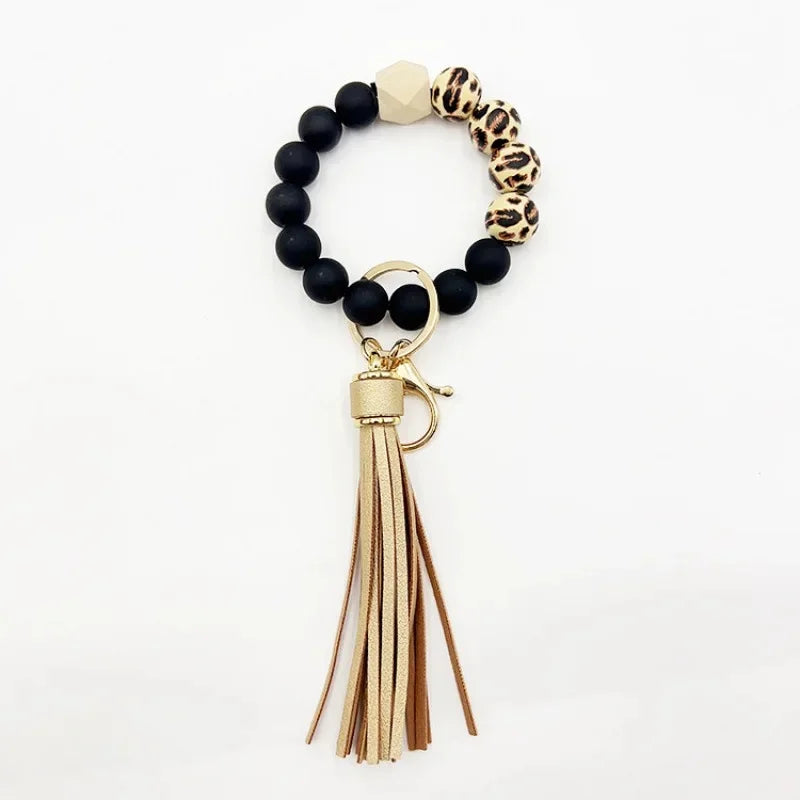 Silicone Tassel Beaded Bag Accessories Cross-Border Keychain Hand Bracelet Jewelry Decoration from Mainland China