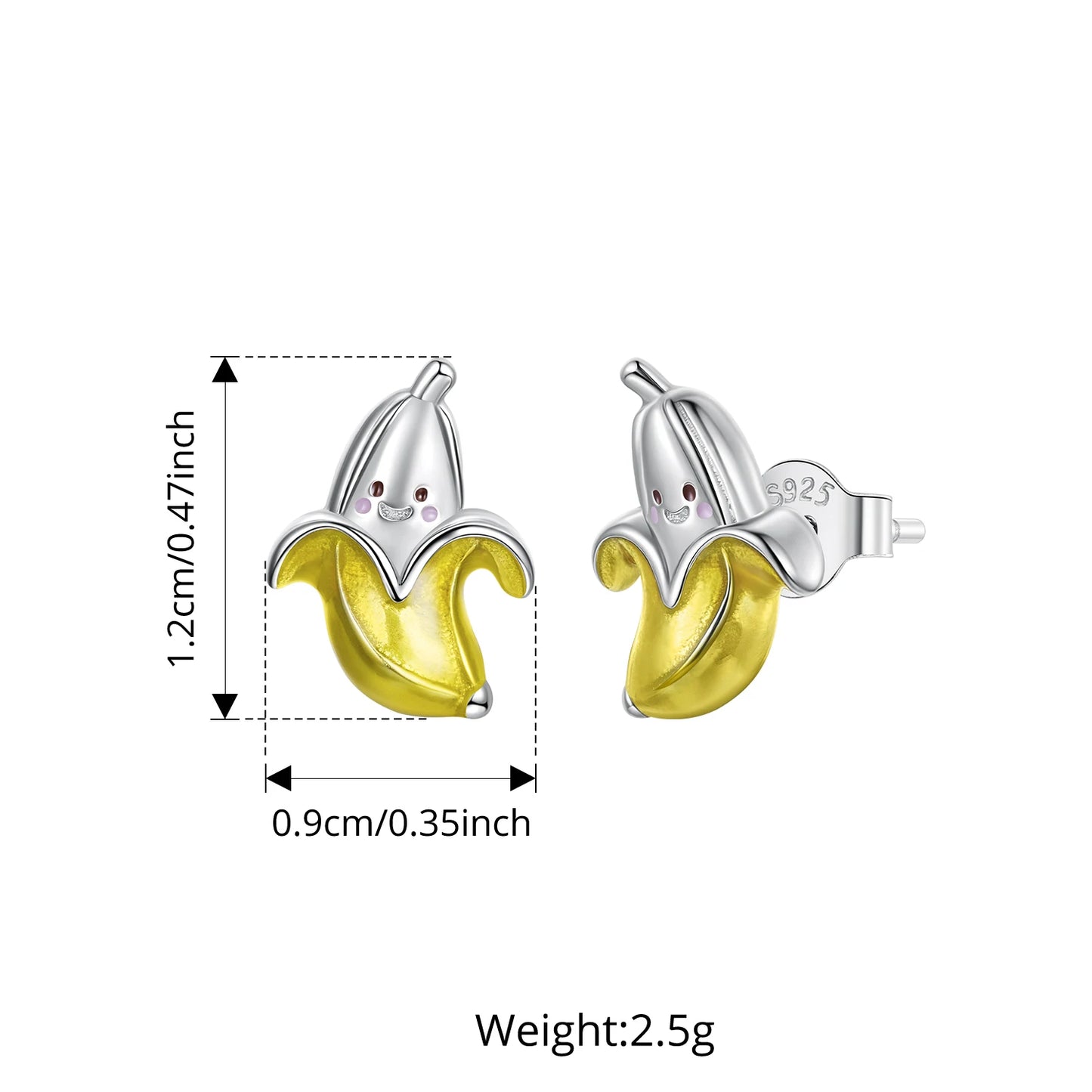 BAMOER 925 Sterling Silver Cute Banana Stud Earrings Enamel Yellow Fruit Earrings for Women Girls Funny Emotion Party Gifts