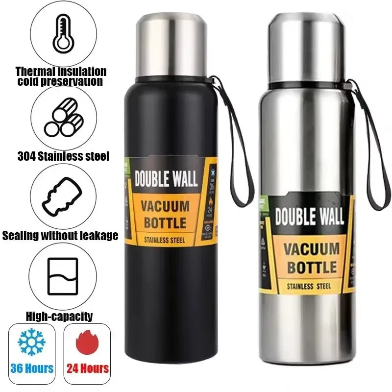 Hemasa 800/1000/1500ml Large Capacity All Steel Stainless Steel Thermos Vacuum Flask Portable Insulated Tumbler with Rope