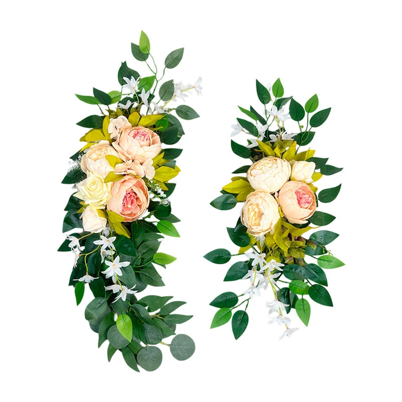 Rose Artificial Flowers Wedding Arch Kit Boho Dusty Rose Blue Eucalyptus Garland Drapes For Wedding Decorations Welcome Sign