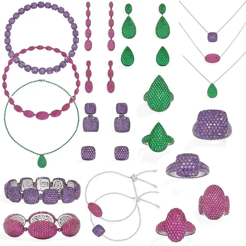 Tejesa 925 Silver December 2023 New Magenta Green Purple Diamond Earrings Necklace Bracelet Ring For Women Luxury Designer Jewelry