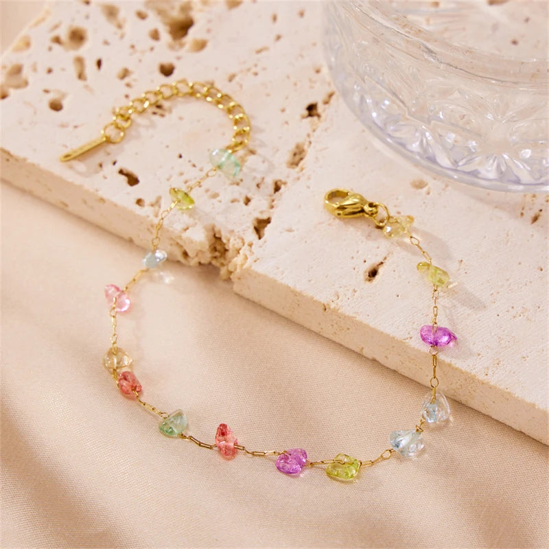 Stainless Steel Chain Colorful Natural Stone Bracelet For Women Elegant Party Wedding Charm Bracelet Fashion Jewelry Girls Gift