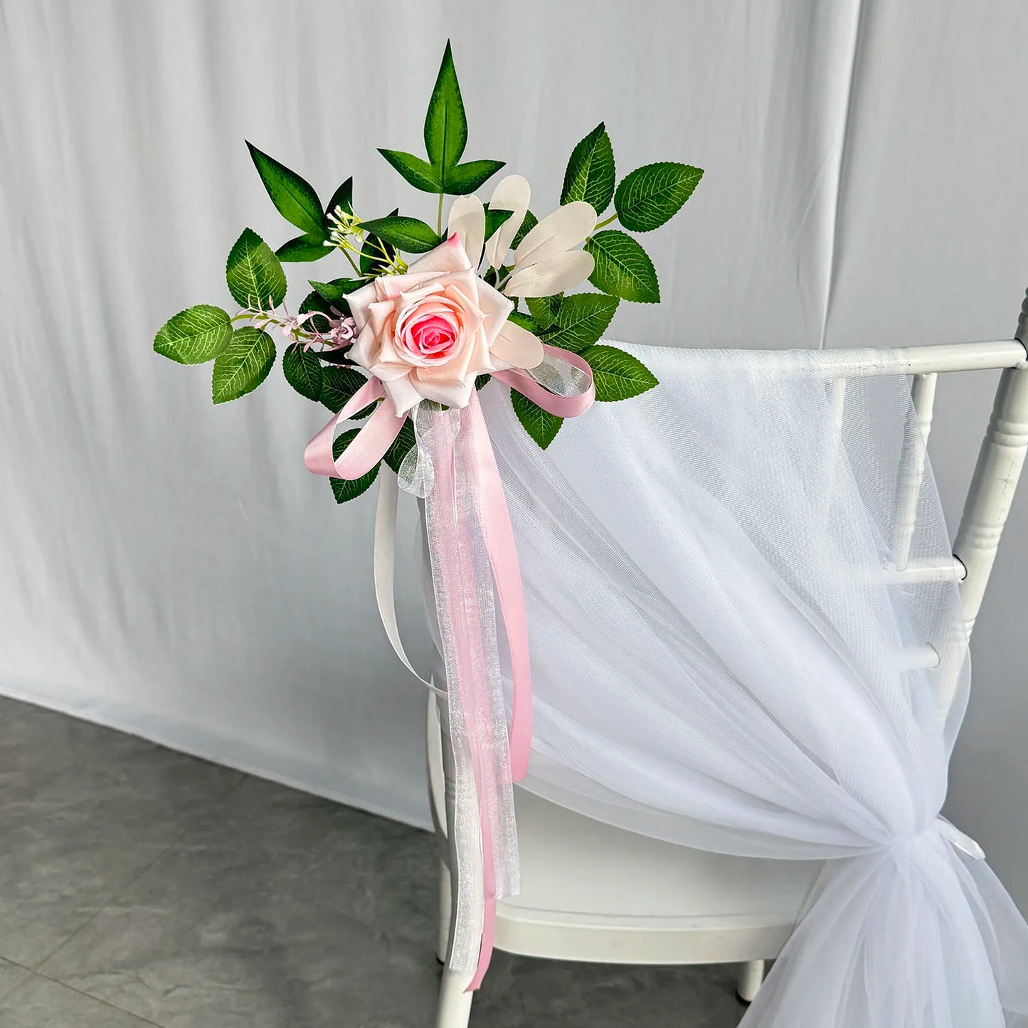 YeeNanee 8pcs Wedding Chair Decoration Flowers Artificial Rose Eucalyptus Pew Flowers for Wedding Ceremony Aisle Church Decor