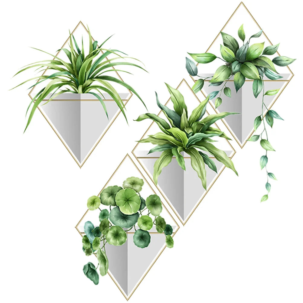 Hemasa Bathroom Decorations Plants Wall Decals Potted Plants Wall Stickers Green Leaves Wall Posters Bonsai Wall Art Murals
