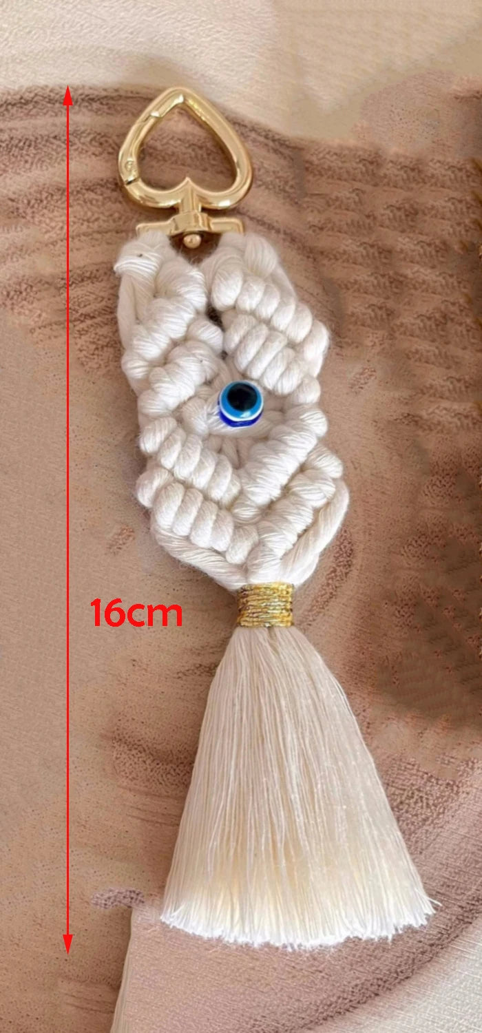 Macrame Tassel  Blue Turkish Evil Eye Key Chain  Lucky Eye Keychain for Women Men Jewelry Pendant Bag Accessories Handmade Gift
