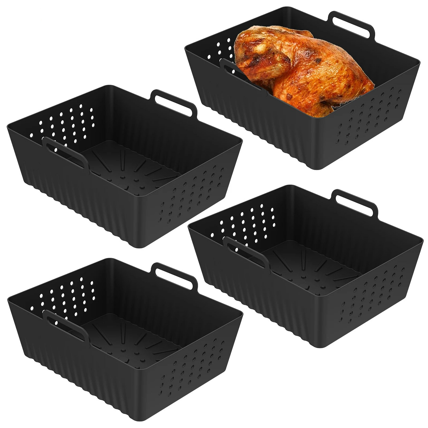 4/2pc Air Fryer Baking Tray Liner Silicone Pot Oven Bake Basket Fried Chicken Pan Pizza Mat Baking Sheet Fruit Veggi Wash Basket