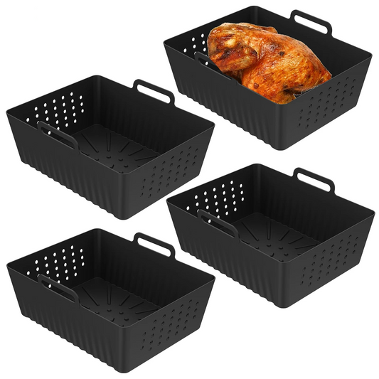 4/2pc Air Fryer Baking Tray Liner Silicone Pot Oven Bake Basket Fried Chicken Pan Pizza Mat Baking Sheet Fruit Veggi Wash Basket