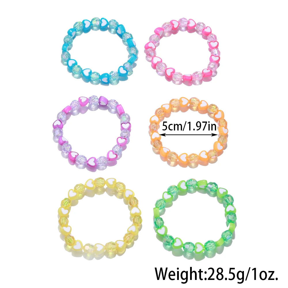 6Pcs/set Handmade Colorful Heart Beads Elastic Bracelet for Daughter Girls Friendship Party Birthday Jewelry Gifts