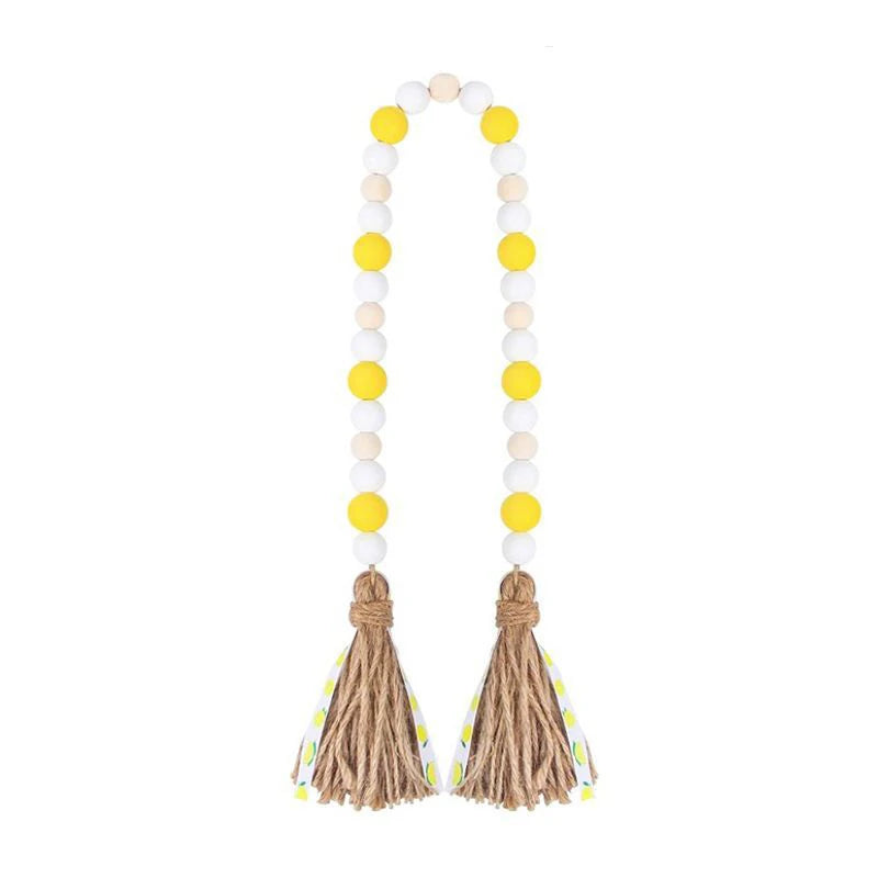 Wood Bead Garland With Lemon Pendant Farmhouse Rustic Country Wall Decoration Boho Tassel Woven Tassel Wall Hanging Ornaments