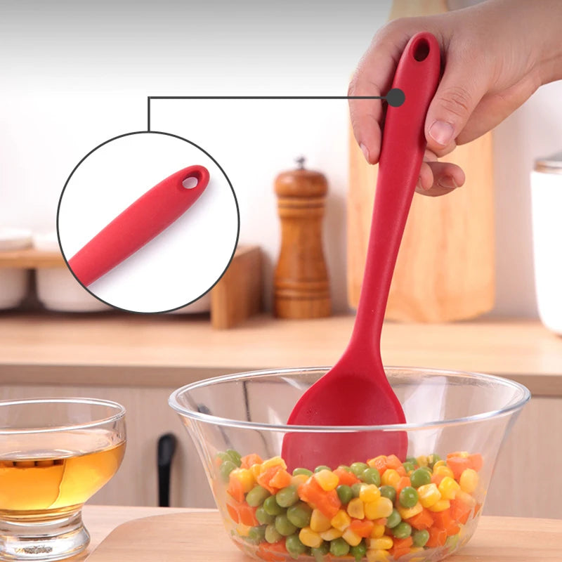 Hemasa 5PCs  Silicone Soup Ladle Colander Kitchen Salad Mixing Spoon Children Tablespoons Rice Porridge Scoops