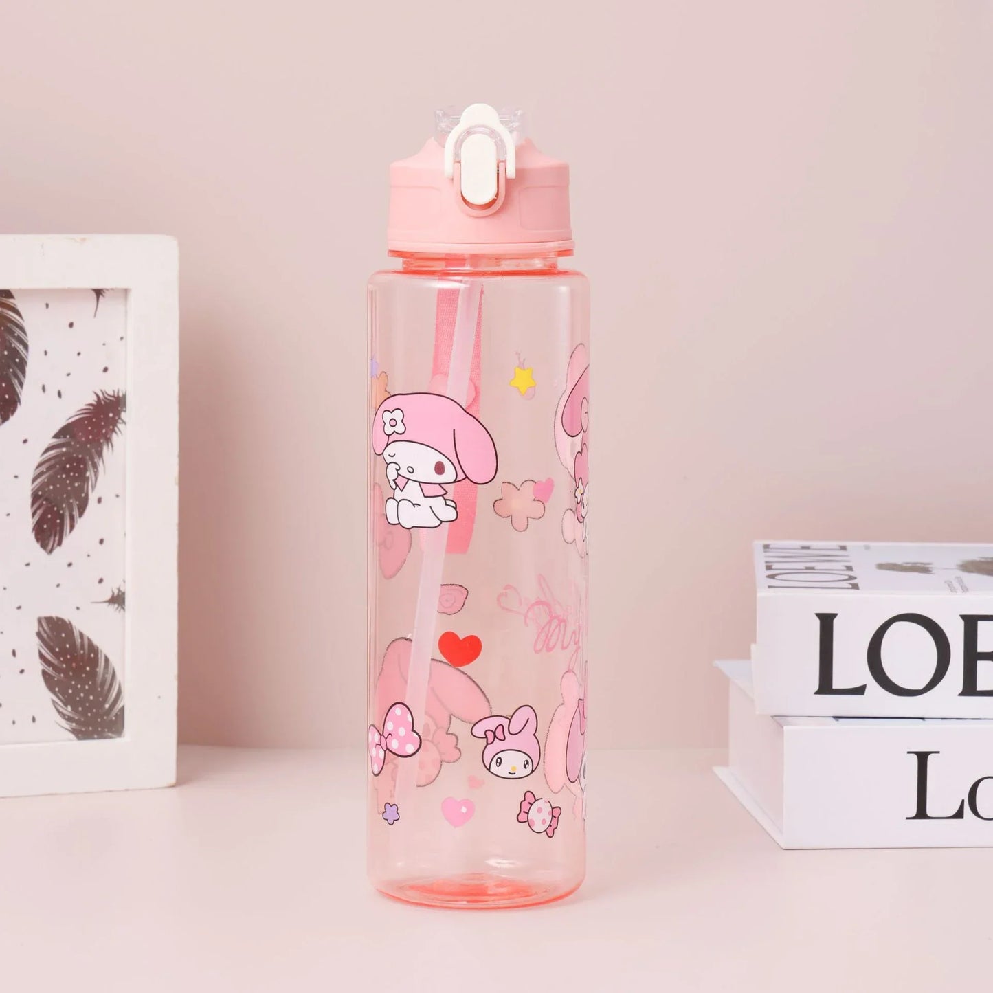 Tejesa Water Cup with Straw / Cute Cartoon Print Water Bottle for Office Home Gift