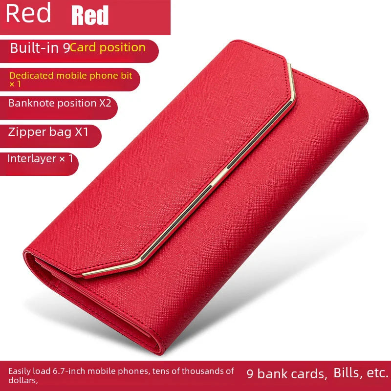 Women's Clutch Wallet Long Tri-fold Polyester Leather Wallet Handheld Purse Ladies Multifunctional Credit Card Holder