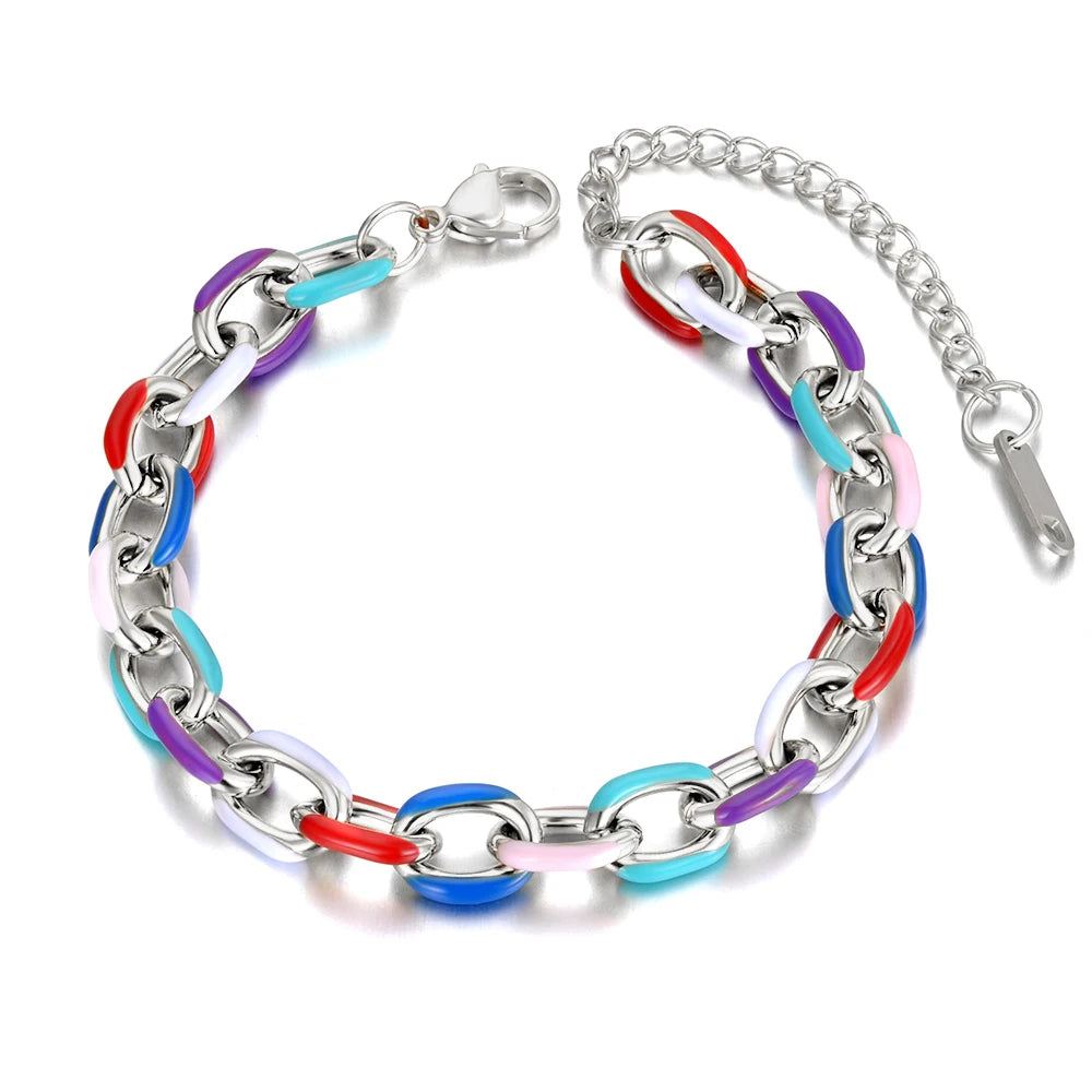 Hemasa Stainless Steel Chain & Link Bracelet Trendy 18k Gold Plated Colorful Glazed Charm Bracelet For Women JB22038