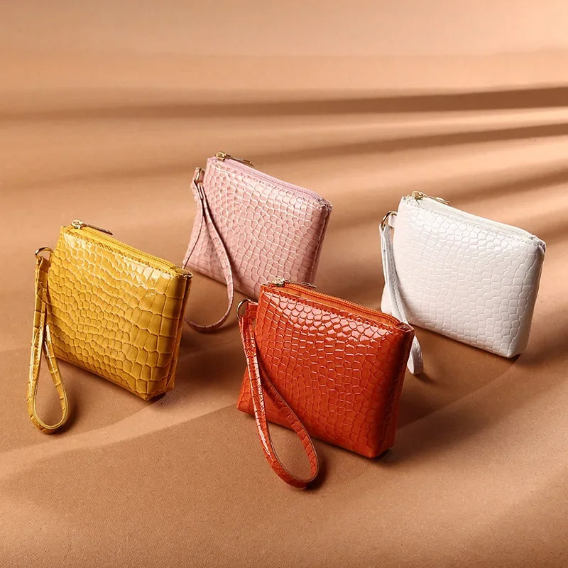 Fashion Pu Leather Mini Wallet Women Retor Small Coin Money Card Holder Purse Bags Solid Color Tote Clutch Zipper Bag Girl Gift