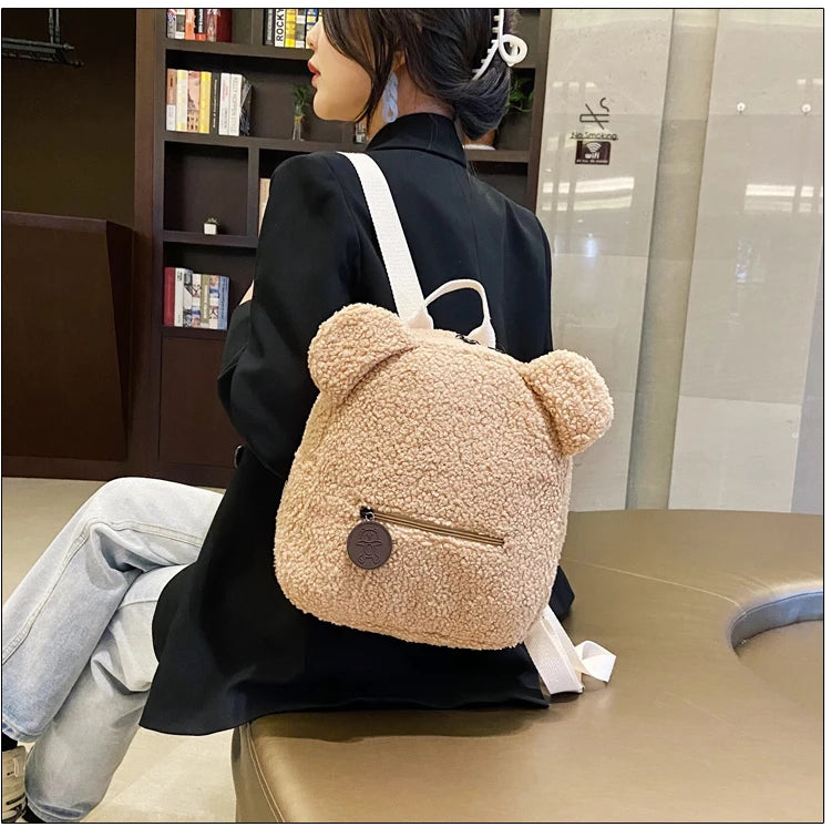 Womens Girls Cute Bear Pattern Backpack Plush Toddler Bag for Children Small Casual Shoulder Daypack