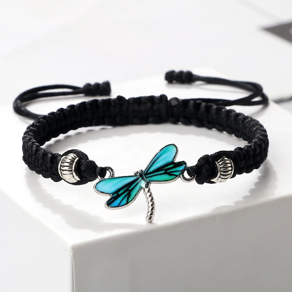 Handmade Blue Dragonfly Bracelets For Women Bohemian Charm Sweet Animal Pendant Braided Bracelet & Bangle Men Lucky Jewelry Gift