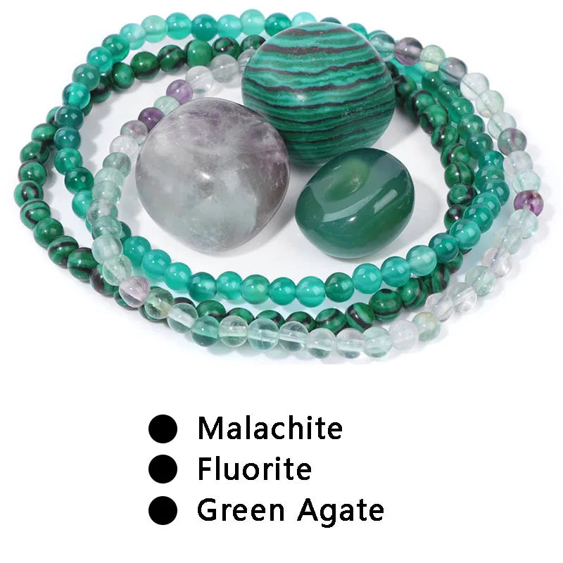 3pcs/set 4mm Beaded Bracelet with Raw Stone Natural Aventurine Amethysts Rose Quartz Beads Bracelets Women Men Energy Jewelry