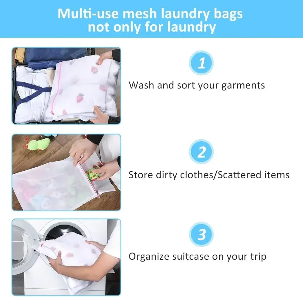 Hemasa 3pcs Fine Mesh Laundry Bags Travel Net Wash Bags Lingerie Bags for Washer Dryer Delicates Bras Underwear Socks Mask Blouse Silk