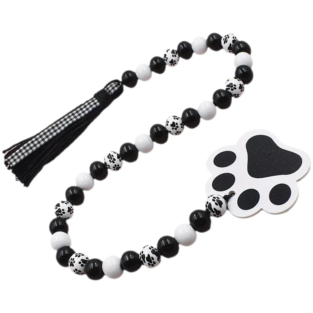 Garland Hanging Beaded Decoration Wood Pendant Dog Paw Beads Wreath Tassel Wooden Home Wall Decorative Ornament