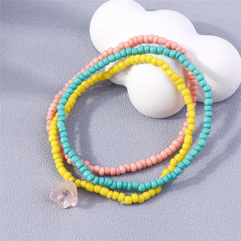 Bohemia Multilayer Colorful Beaded Bracelets Set For Women Heart Shell Flower Butterfly Charms Bracelet Summer Jewelry Gifts