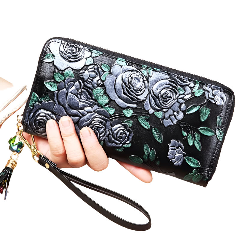 Hemasa Leather Women Wallet Large Capacity Ladies Card Holder Purse Floral Leather Wallets Long Female Coin Purse