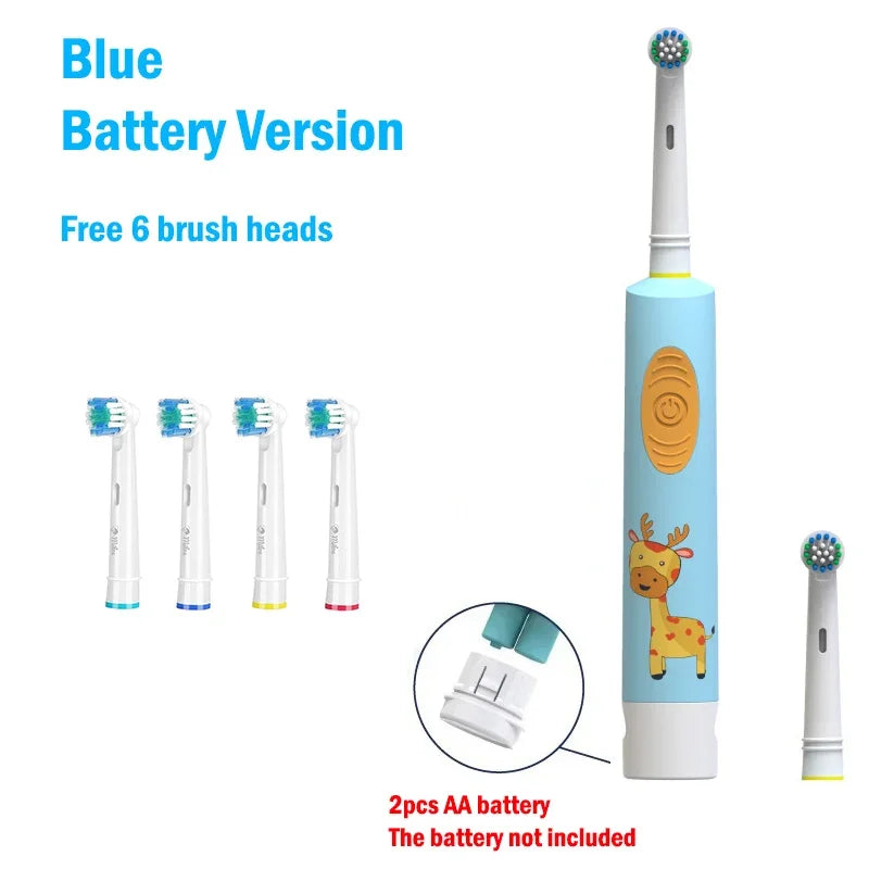 Child Electric Toothbrush Colorful Cartoon Rounded Vibrate Heads Soft Bristle Teeth Brush Gum Care Battery Power 3-15 Years Old