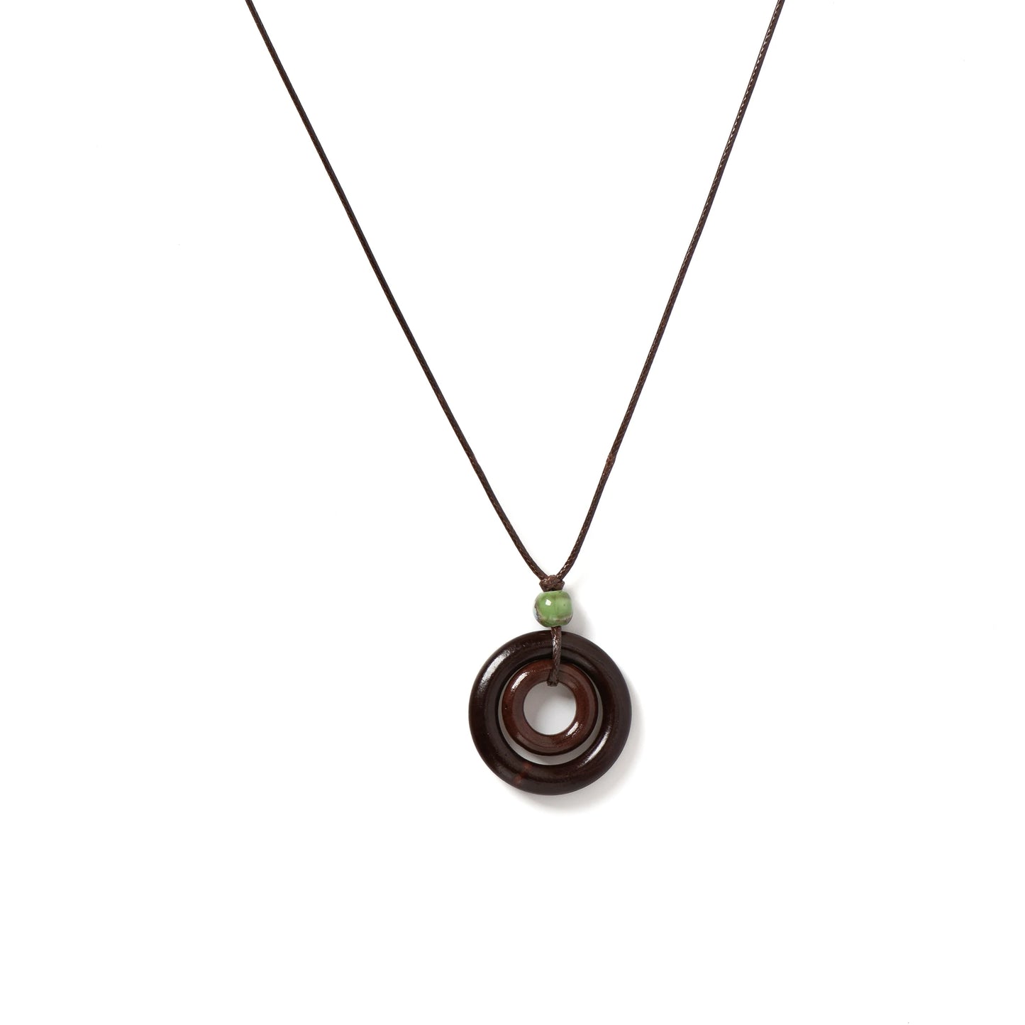 Hemasa Handmade Wooden Circle Ceramic Pendant Necklace Adjustable Cord Unique Bohemian Jewelry for Men and Women 1 Piece S001160