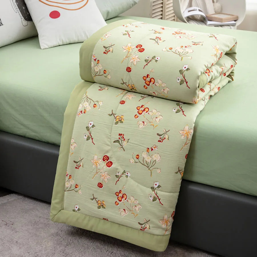 Hemasa  Linen Double Layer Summer Quilt   Printed Double Cooling Blanket