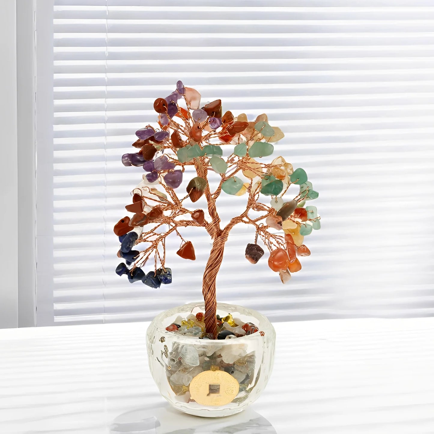 Mini Crystal Money Tree Copper Wire Wrapped Crystal Tree Potted Plant Healing Gemstone Yoga Feng Shui Trees Home Crystal Decor