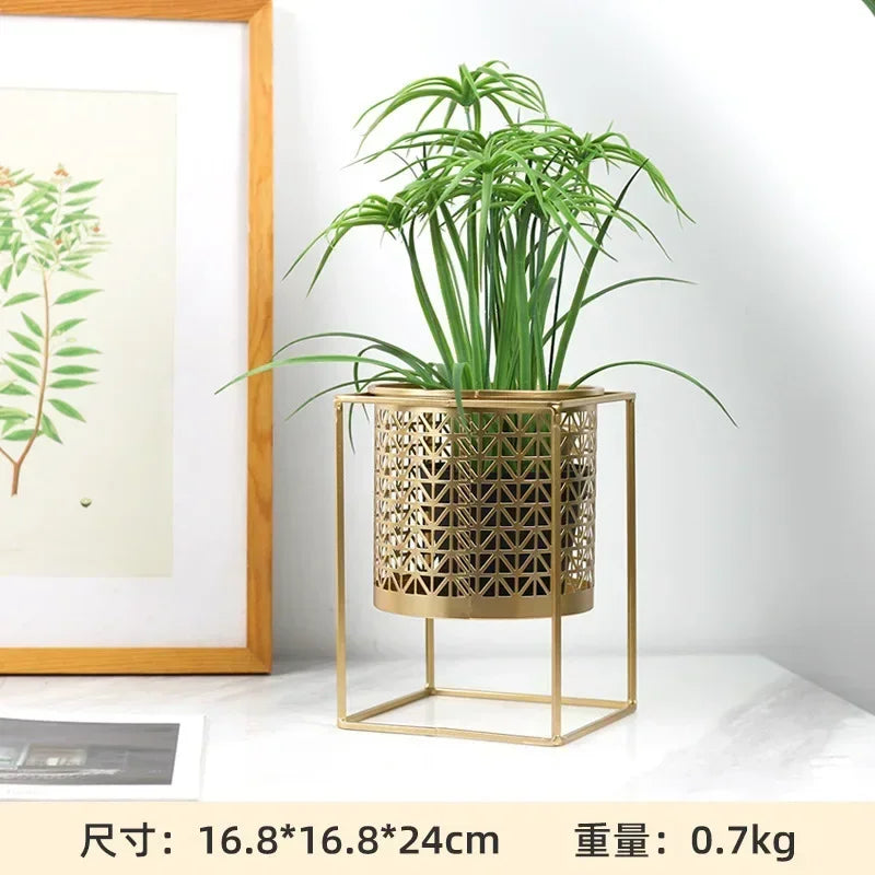 Nordic light luxury gold hollowed flower pot creative fashion balcony plant stand simple atmosphere indoor decorative