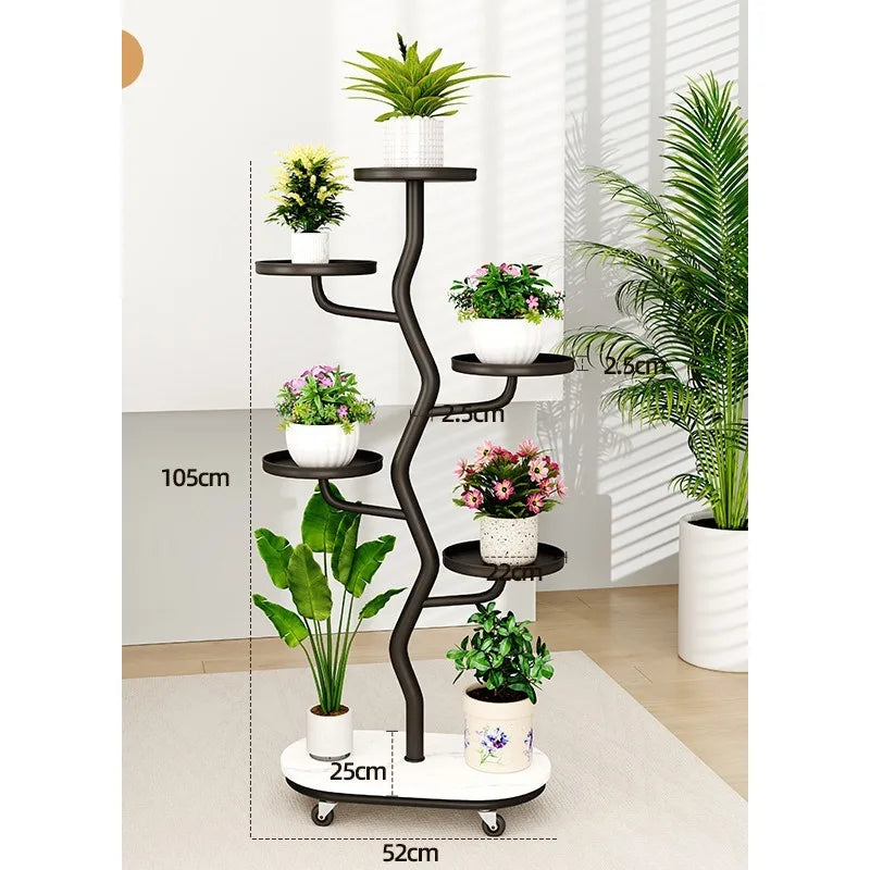 Wrought iron flower stand Plant stand Indoor living room Balcony Flower pot Green Luo stand Movable multi-layer metal flower