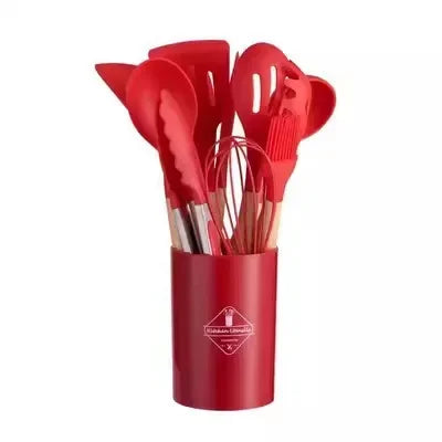 Hemasa 12PCS Silicone  Non-Stick Cookware Kitchen Utensils Set Spatula Shovel Egg Beaters Wooden Handle Cooking Tool Set