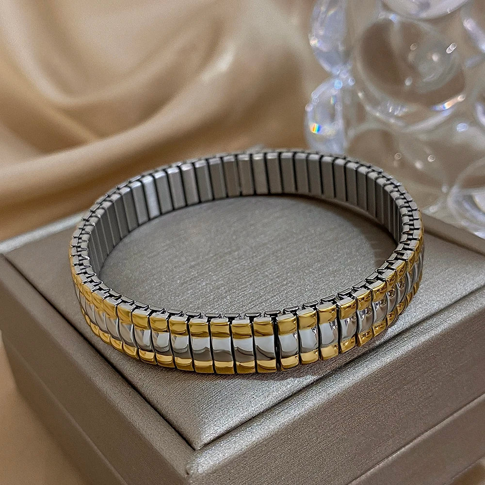 Hemasa Elastic Two-Tone Bracelet Stainless Steel Bangles for Women