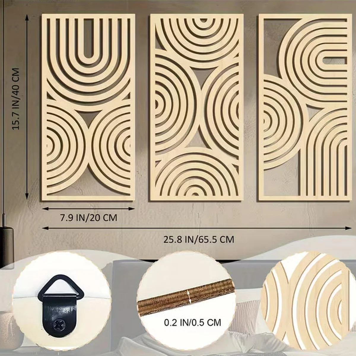 Hemasa 3pcs Wall Art Deco Wooden Murals, Abstract Hollow Arch, Bohemian Kitchen, Bathroom, Living Room Decor
