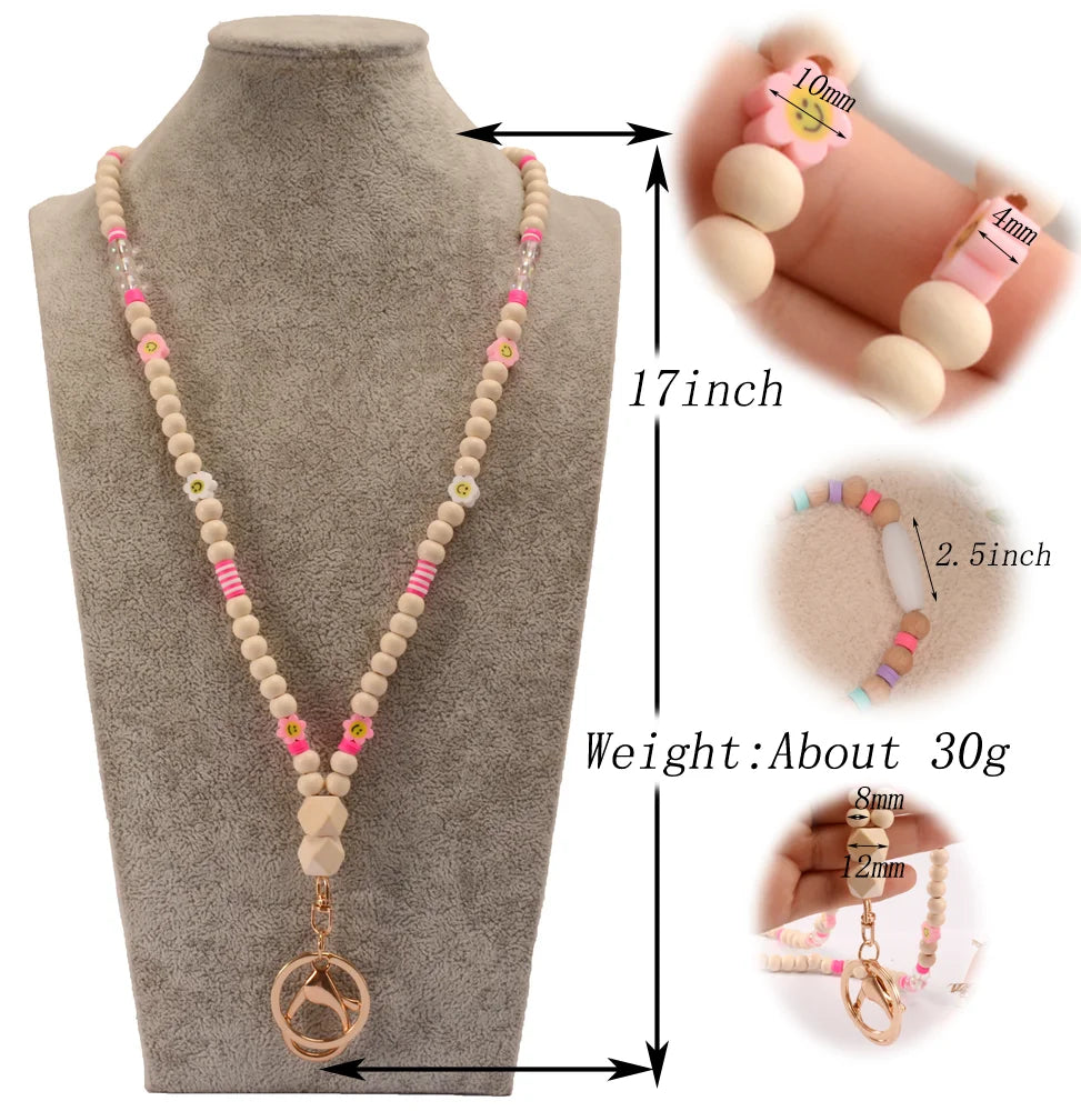 Hemasa New Fashion Wood Beads Necklace Keychains lanyard for Women /Girls