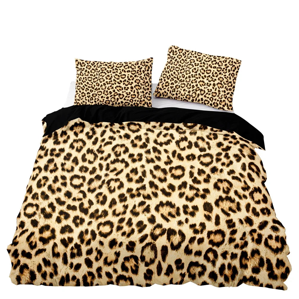 Hemasa American Style Bedding Set Queen Pink Leopard Pattern Duvet Cover with Pillowcase Single Double King Soft Comforter Bed Cover