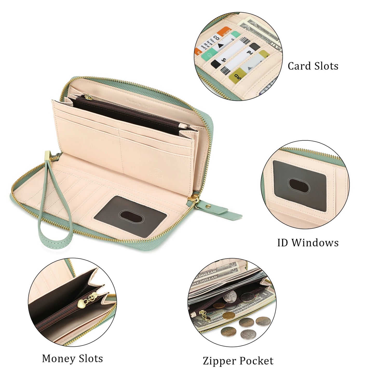Tejesa RFID Blocking Leather Multi Credit Card Large Capacity Zip Around Wallets Clutch Wristlet Travel Flower Long Purse for Women