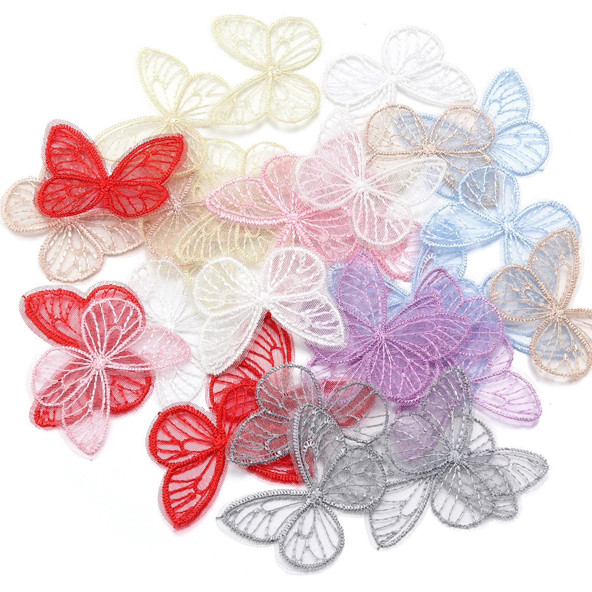 20pcs Embroidered Mesh Butterfly 3.5x4.5cm Cloth Patch Appliques for DIY Clothes Headwear Sewing Supplies Hair Clips Accessories