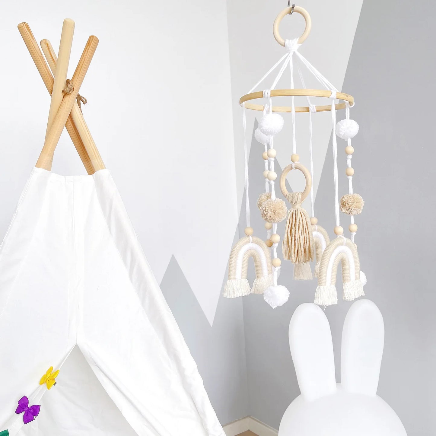 Nordic Home Decor Kids Room Mobile Hanging Decoration Kids Rainbow Pompoms Wind Chimes Kids Room Hanging Decor 2022 New