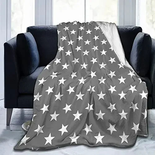 Hemasa Star Flannel Throw Blanket Blue and White Colour Air Conditioning  for All Seasons Couch Sofa Living Room King Queen Size