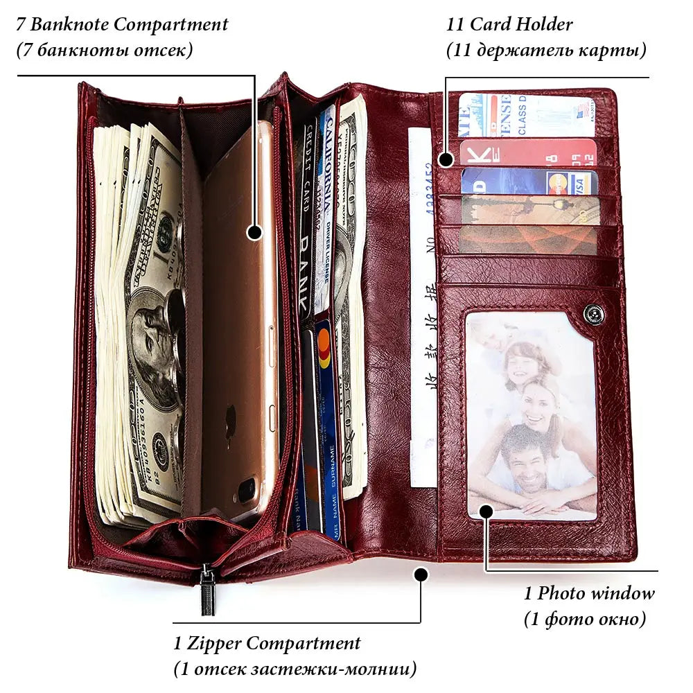 GZCZ Genuine Leather File Master Womens RFID Blocking Wallet Clutch Organizer With Change Pocket Coin Purse  Money Bag Card