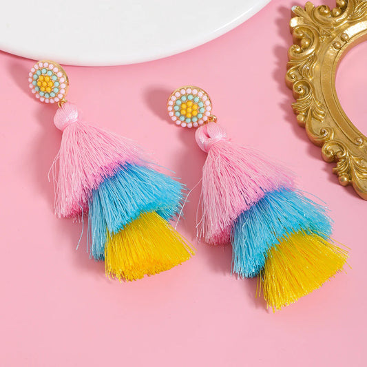 Handmade Tassel Earrings for Women Fabric Material Vintage Fresh for St. Patrick's Day Valentine's Day Ideal for All Celebration